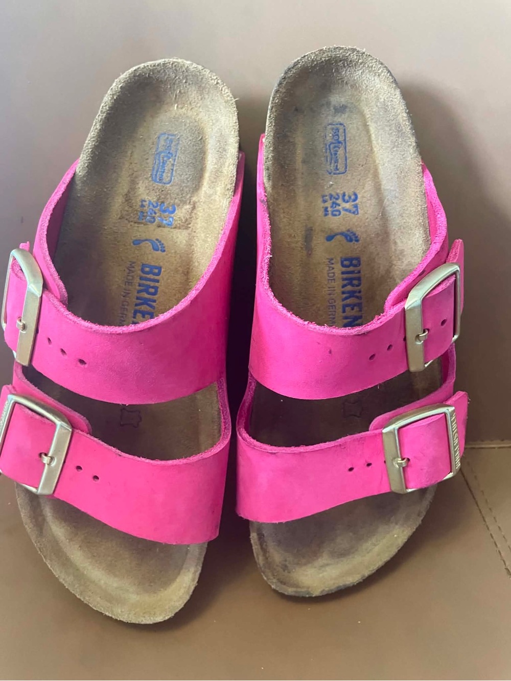 Birkenstock Arizona Suede Two-Strap Sandals in Hot Pink